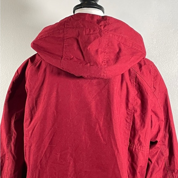 Giacca Maroon Hooded Full Zip Up Button Down Drawstrings Long Sleeve Jacket XL - Picture 8 of 9